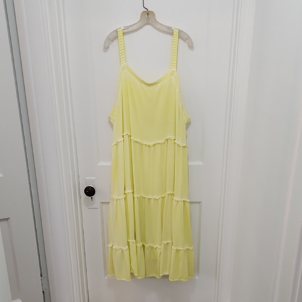 Anthropologie Pale Yellow Tiered Midi Dress